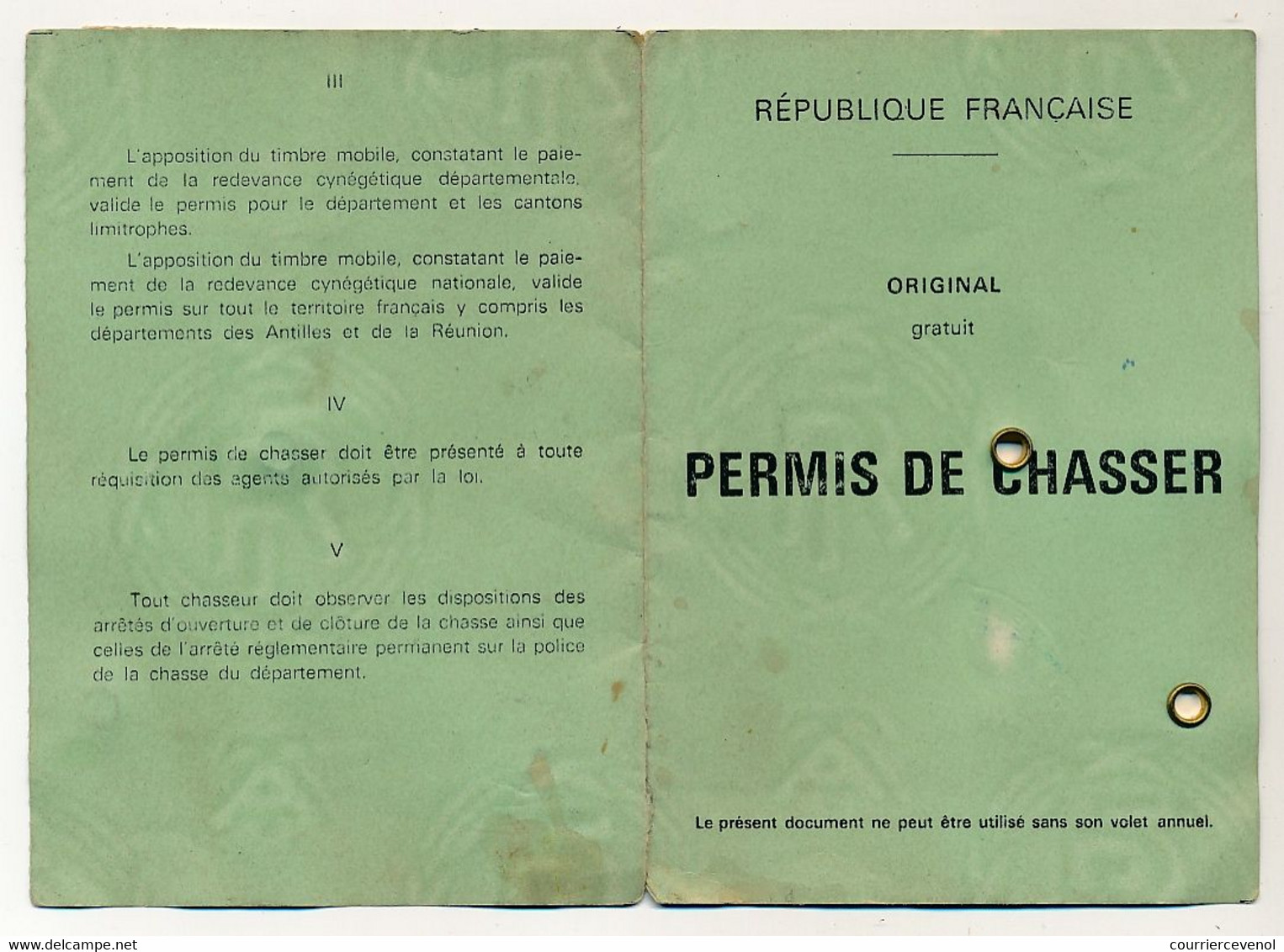 FRANCE - Permis De Chasser, Département De Lozère, 1976 + Volet 1977/1978 - Timbre Fiscal Départemental Type Daussy - Altri & Non Classificati