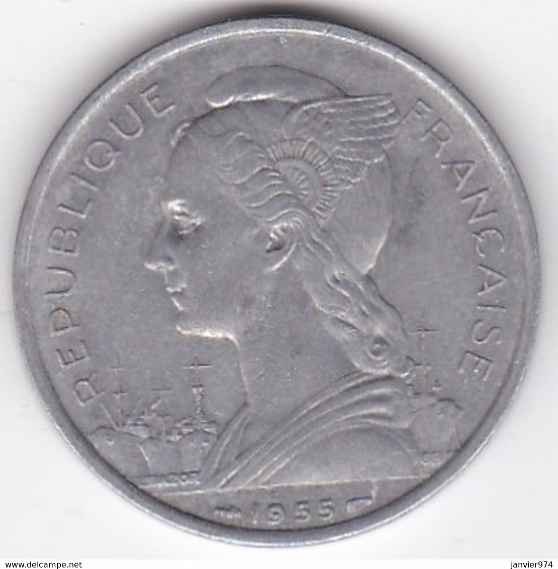 ILE DE LA REUNION. 5 FRANCS 1955 . En ALUMINIUM - Riunione