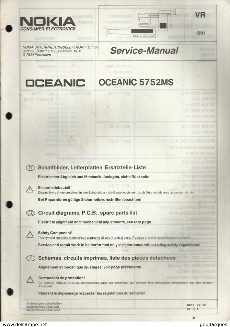 Nokia Consumer Electronics - Service-Manual - OCEANIC 5752 MS - Caméscope