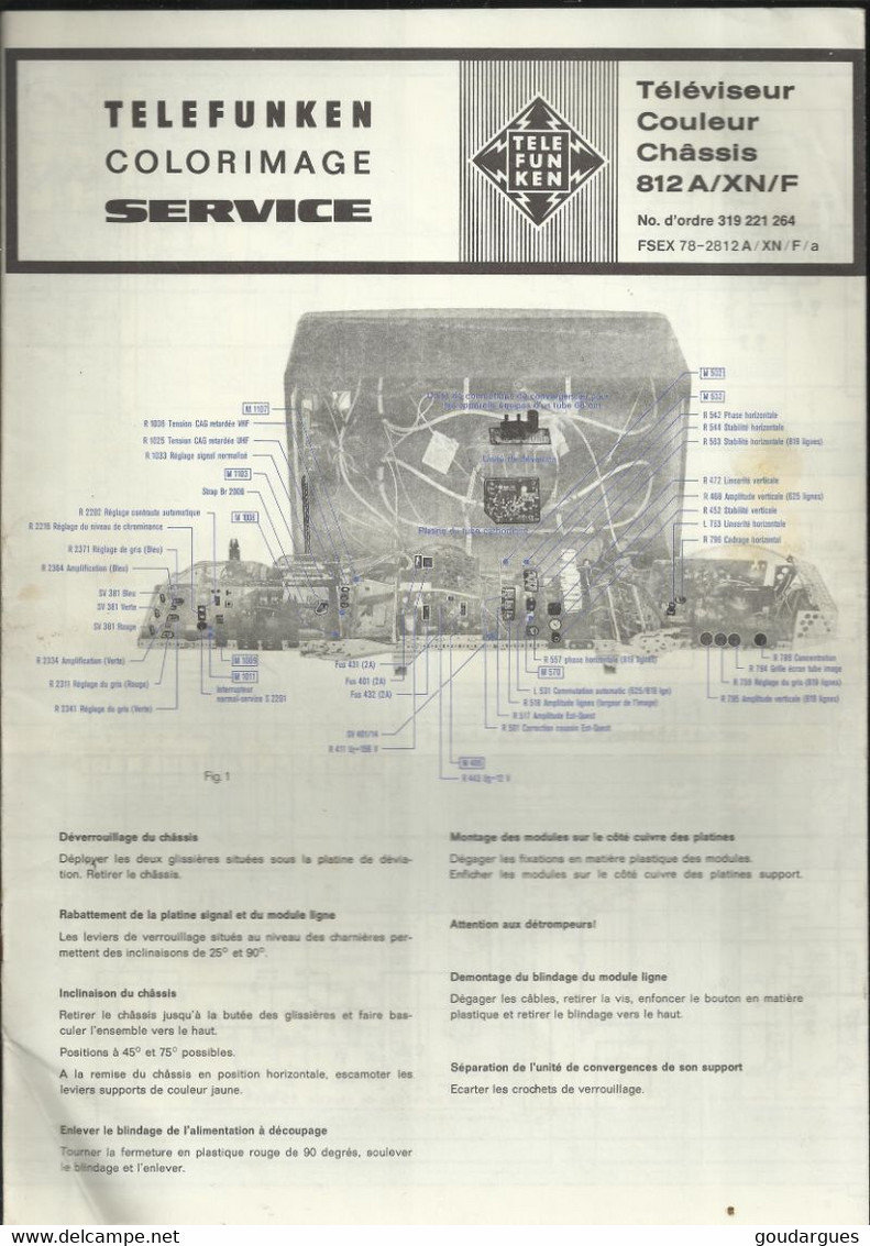 Telefunken Colorimage Service - Téléviseur Couleur Châssis 812 A/XN/F - Television