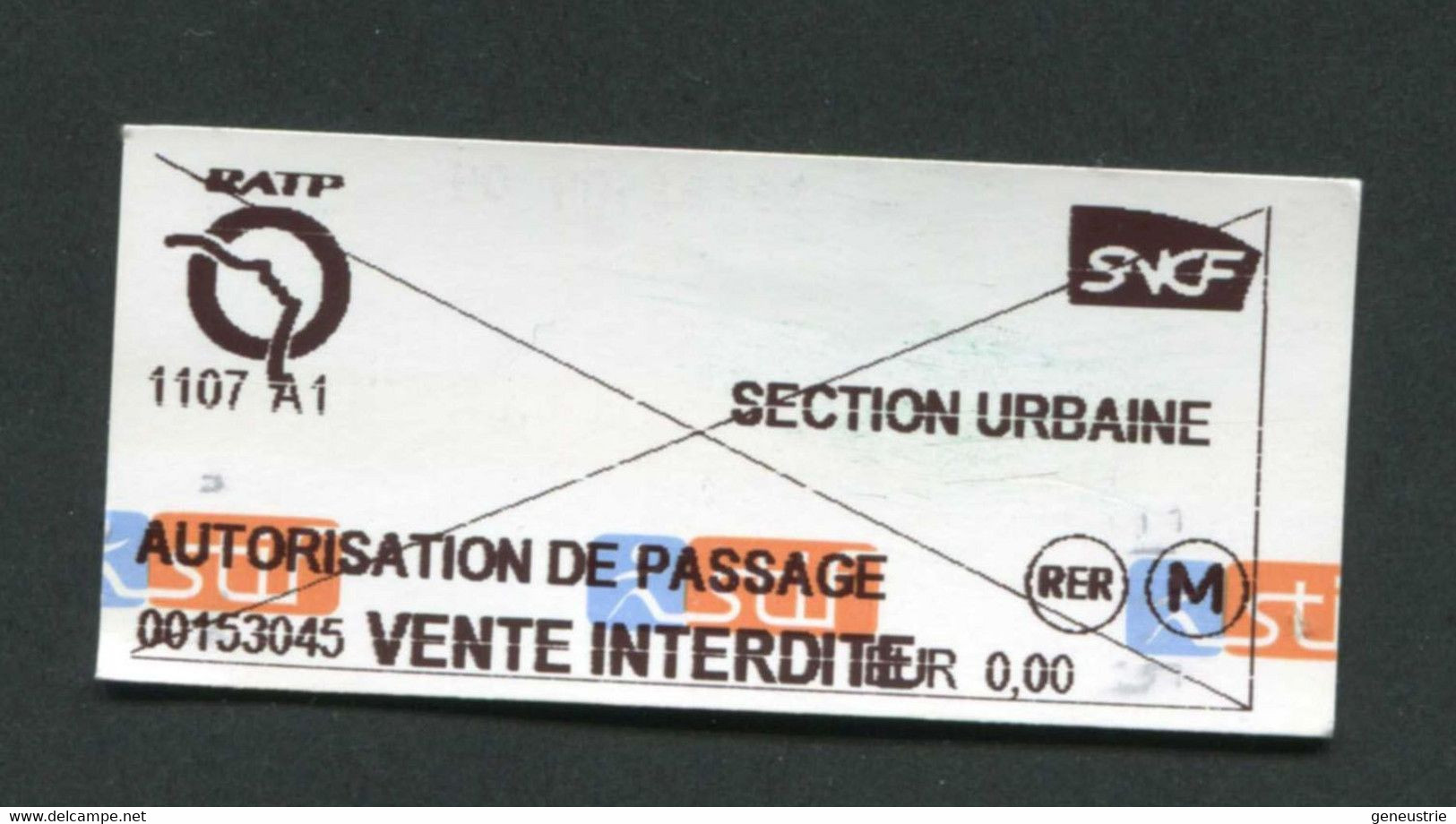 Ticket De Train / Métro - RATP / SNCF (Autorisation De Passage) Paris Train Ticket Transportation - Europe