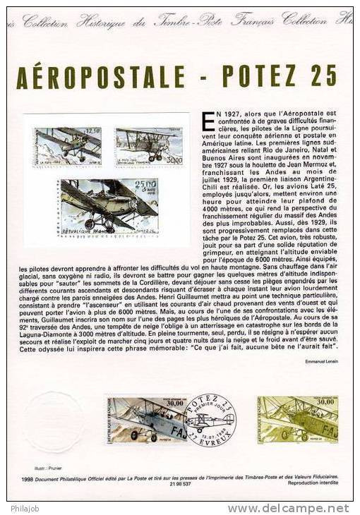 &#128746;  (Faciale = 4.57 €) " POTEZ 25 " Sur Document Philatélique Officiel De 1998  N° YT PA 62. En Parfait état. DPO - Flugzeuge