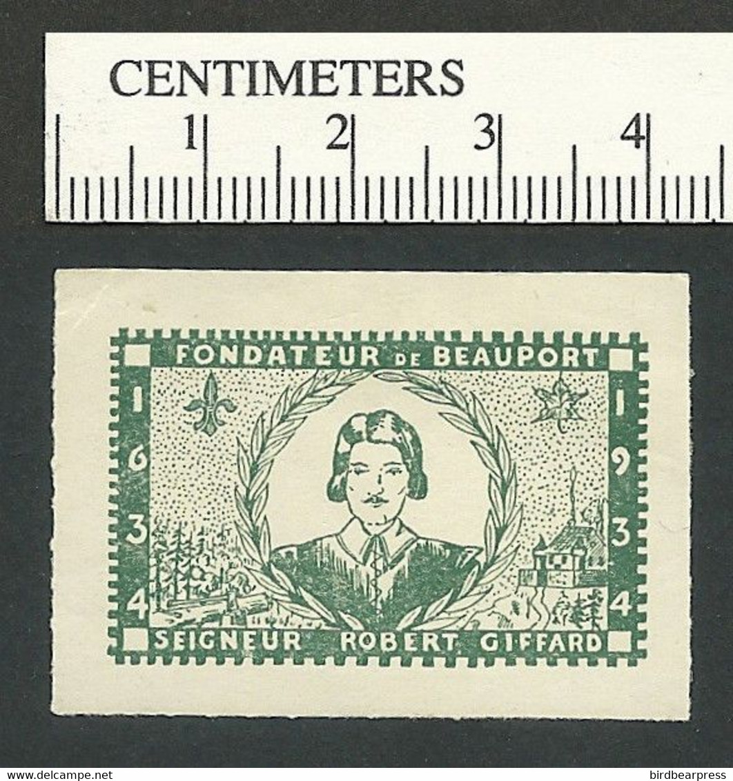 B68-08 CANADA 1934 Beauport Quebec Giffard Poster Stamp 1b MHR Green - Werbemarken (Vignetten)