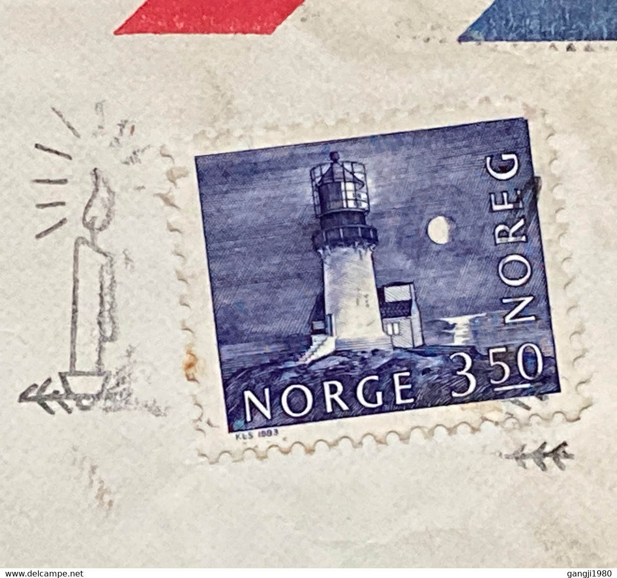 NORWAY,1984, AIR MAIL COVER TO INDIA, BERGEN CITY, CANDLE PICTURE, ROLLAR WAVY CANCELLATION, LIGHT HOUSE STAMP. - Covers & Documents