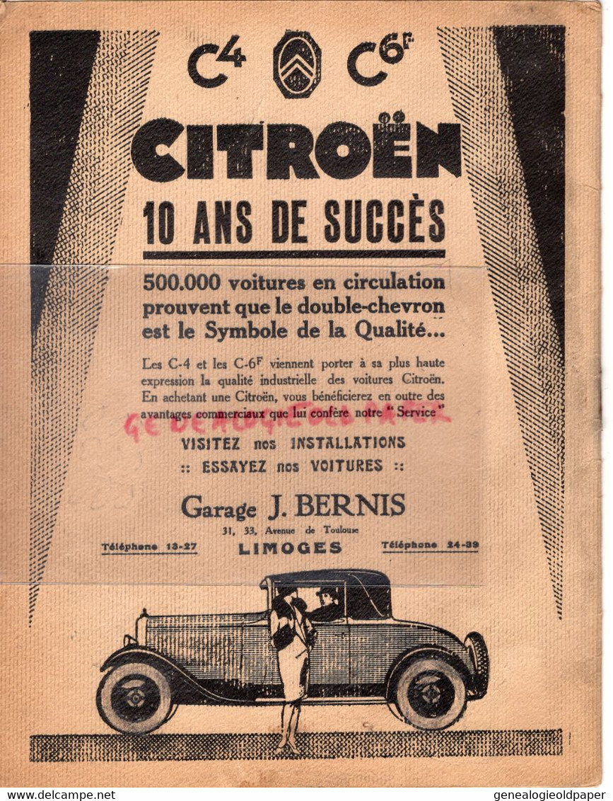 87- LIMOGES- PROGRAMME CIRQUE THEATRE MUNICIPAL-CAZAUTETS-HANS JOUEUR DE FLUTE-PAGANINI-1929-1930-FRANZ LEHAR-BERNIS - Programs