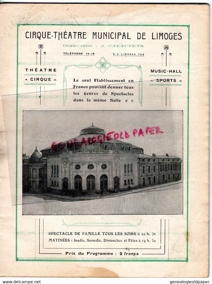 87- LIMOGES- PROGRAMME CIRQUE THEATRE MUNICIPAL-CAZAUTETS-HANS JOUEUR DE FLUTE-PAGANINI-1929-1930-FRANZ LEHAR-BERNIS - Programme