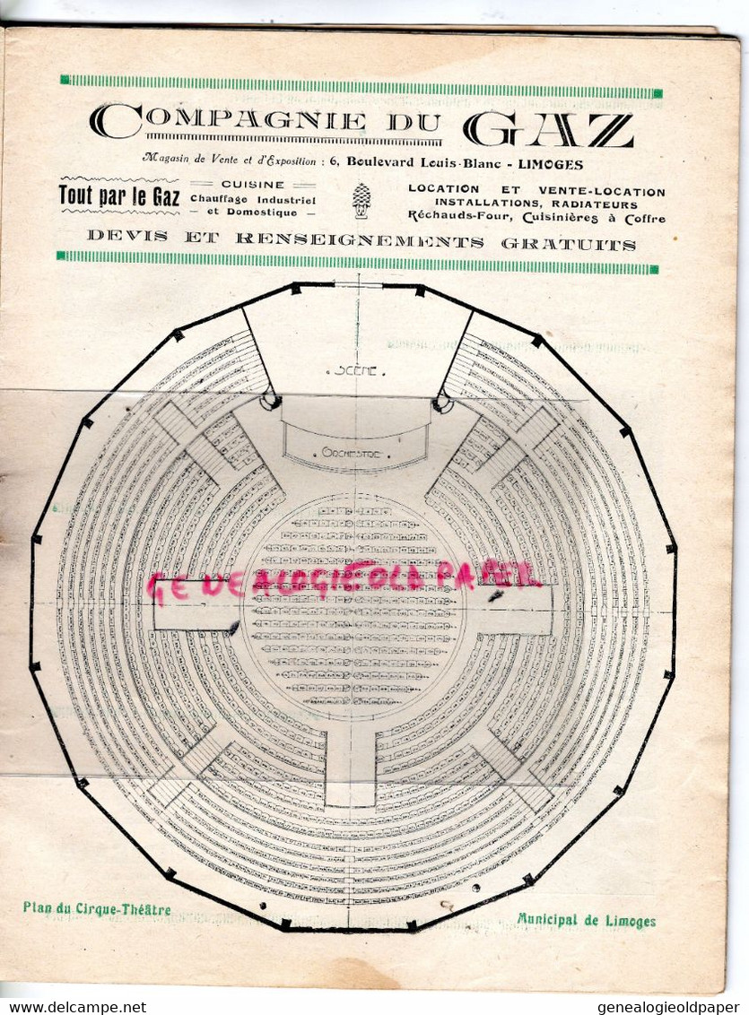 87- LIMOGES- PROGRAMME CIRQUE THEATRE MUNICIPAL-CAZAUTETS-HANS JOUEUR DE FLUTE-PAGANINI-1929-1930-FRANZ LEHAR-BERNIS