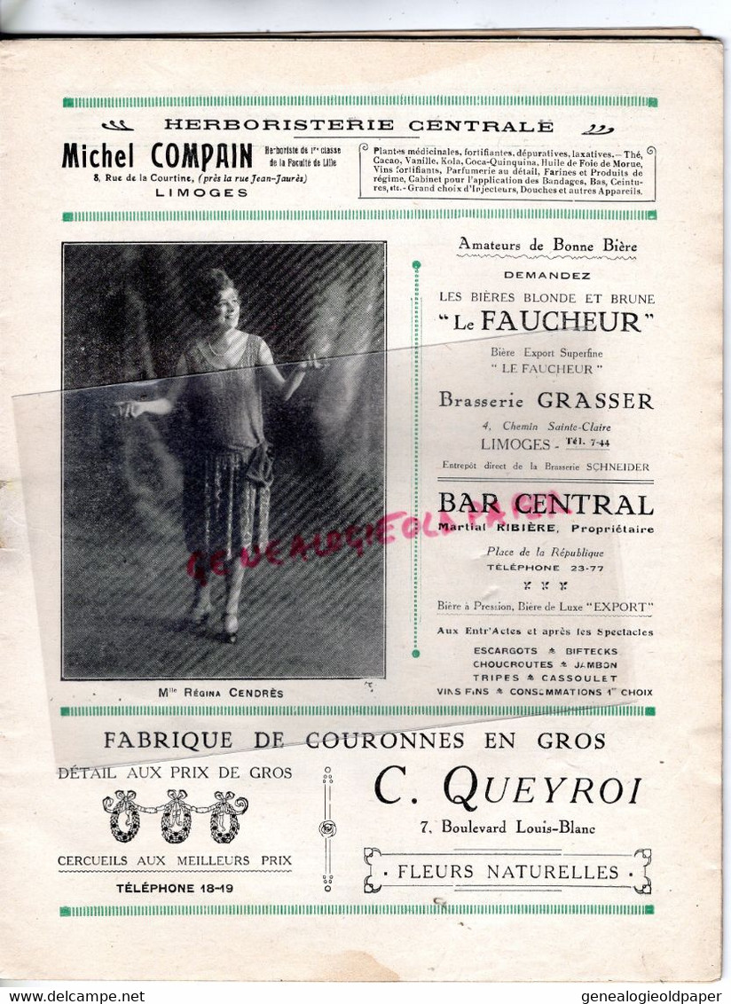 87- LIMOGES- PROGRAMME CIRQUE THEATRE MUNICIPAL-CAZAUTETS-HANS JOUEUR DE FLUTE-PAGANINI-1929-1930-FRANZ LEHAR-BERNIS