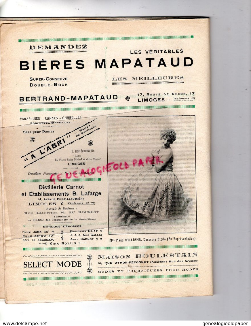 87- LIMOGES- PROGRAMME CIRQUE THEATRE MUNICIPAL-CAZAUTETS-HANS JOUEUR DE FLUTE-PAGANINI-1929-1930-FRANZ LEHAR-BERNIS