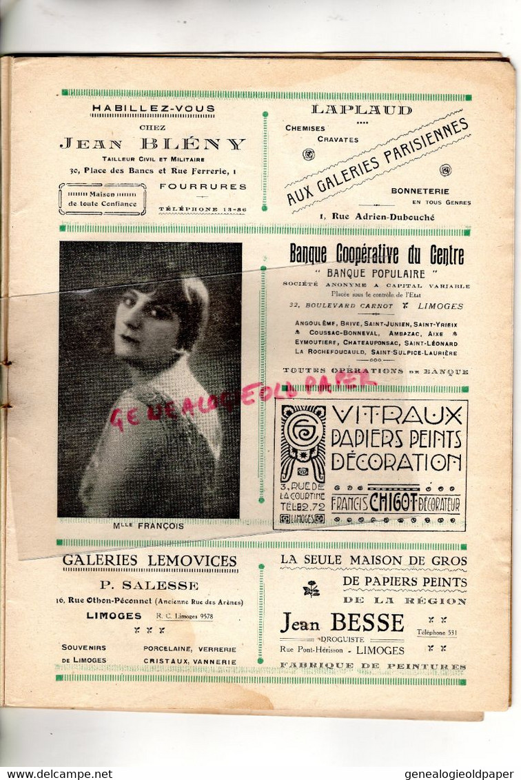 87- LIMOGES- PROGRAMME CIRQUE THEATRE MUNICIPAL-CAZAUTETS-HANS JOUEUR DE FLUTE-PAGANINI-1929-1930-FRANZ LEHAR-BERNIS