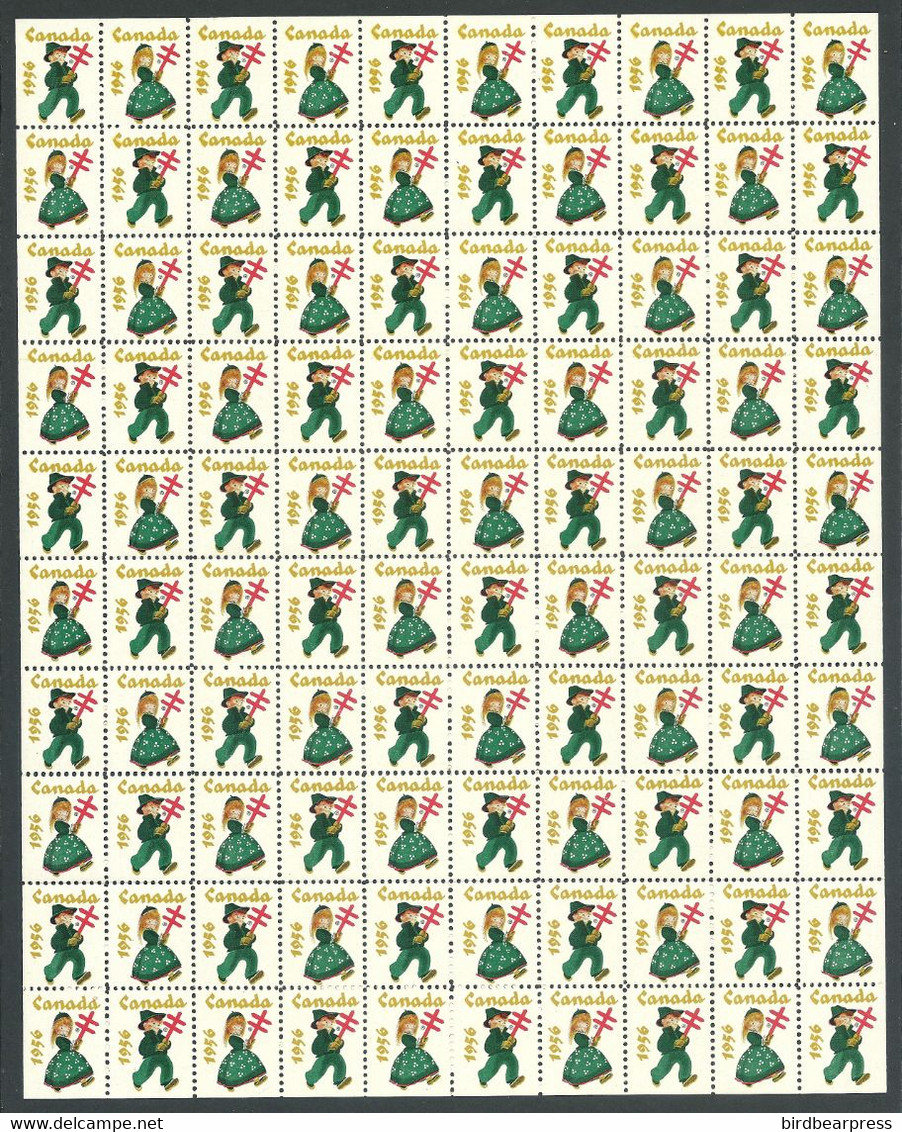 B69-15 CANADA 1956 Christmas Seals Sheet Of 100 MNH Children Holding Cross - Vignettes Locales Et Privées