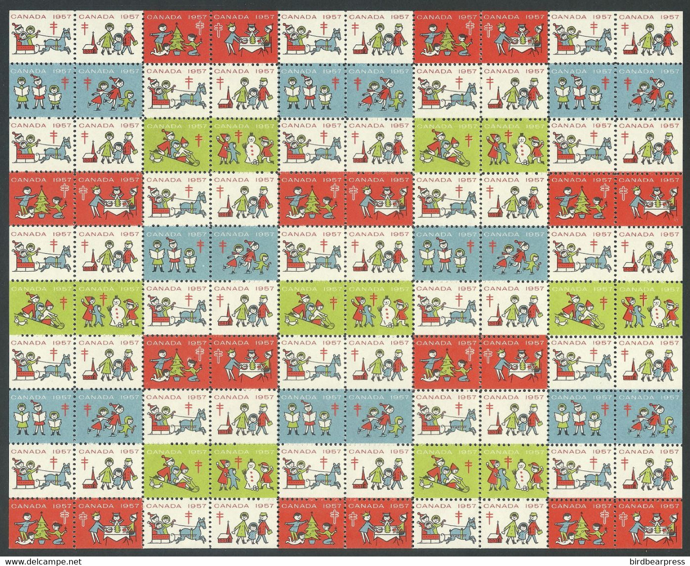 B69-16 CANADA 1957 Christmas Seals Sheet Of 100 MNH - Viñetas Locales Y Privadas