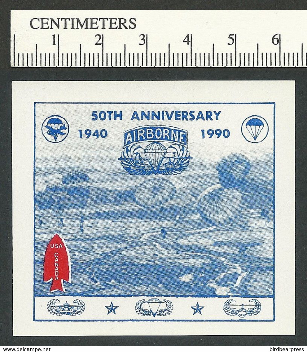 C07-44 CANADA USA 1990 50th Anniversary Of The Airborne Label MNH Military - Werbemarken (Vignetten)