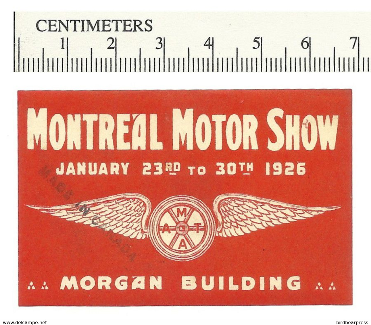 C10-45 CANADA 1926 Montreal Motor Show MHR Car Automobile - Werbemarken (Vignetten)