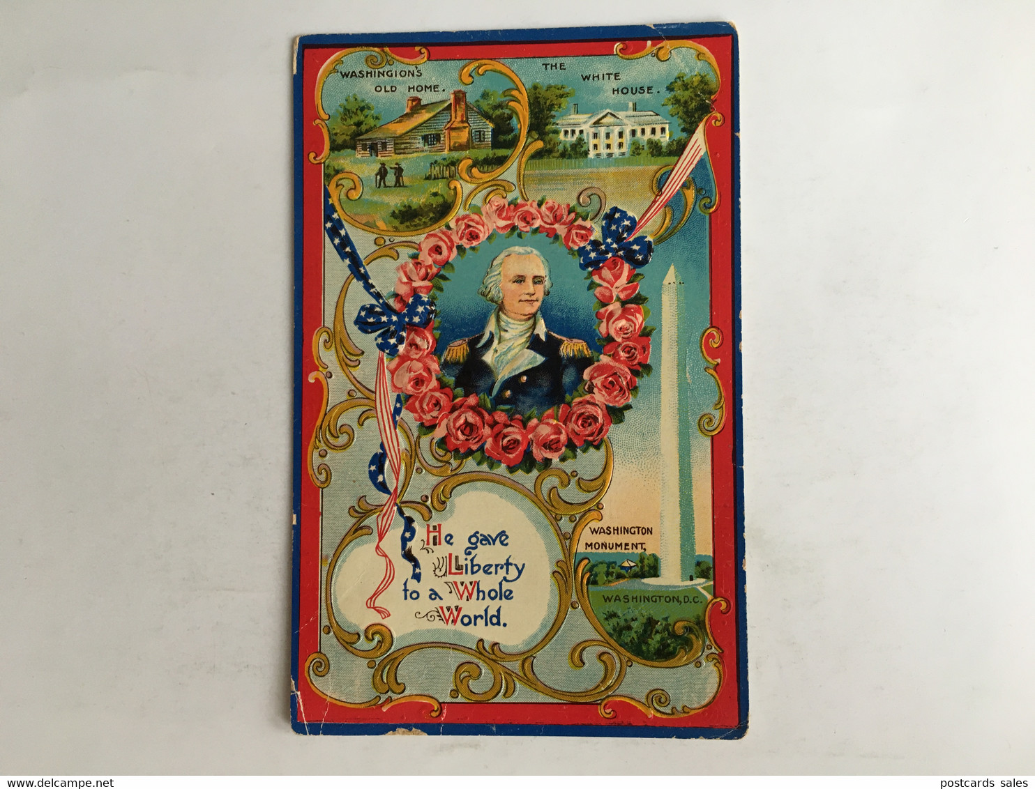 USA Revolutionary War Of Independence President George Washington Portrait Litho White House American Flag Flagge - Presidenten