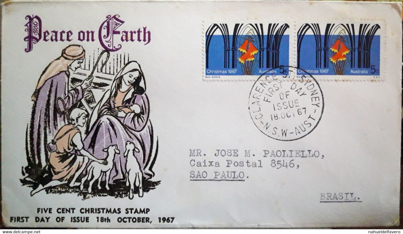 Enveloppe Commémorative De Noël Avec Timbre-poste Australien (année 1967) - Noël