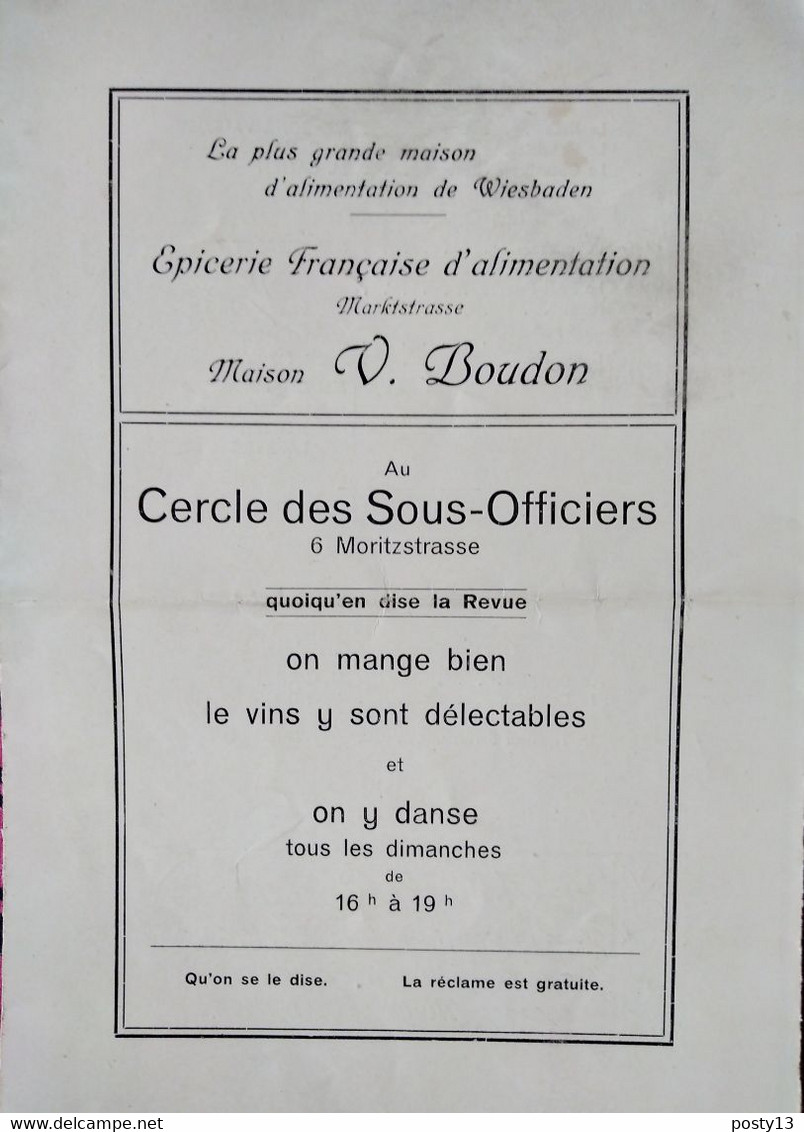 Occupation De La Ruhr - 1923 - Programme Du Cercle Des Sous-officiers De Wiesbaden Sous Patronnage Du Général Mordacq BE - Non Classificati