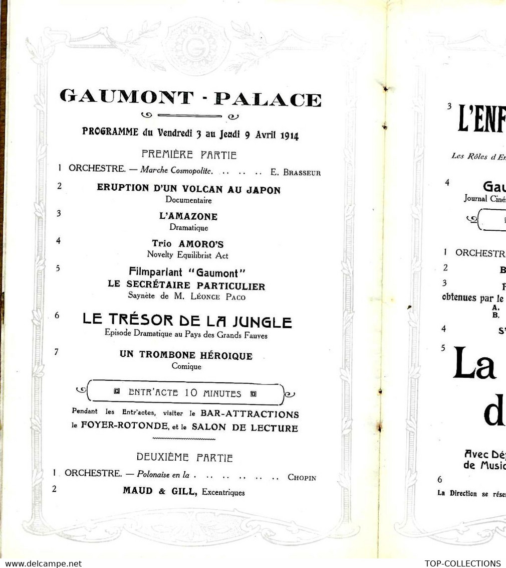 1913 1914 GAUMONT PALACE LE PLUS GRAND CINEMA DE MONDE LA VOIX DE LA PATRIE GD FILM PATRIOTIQUE - Programas