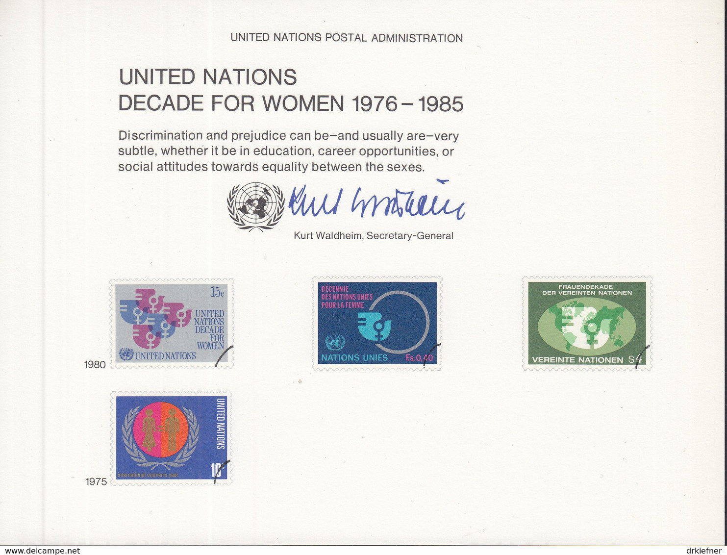 UNO NEW YORK, Erinnerungskarte Nr 17, Frauendekade 1980 - Storia Postale