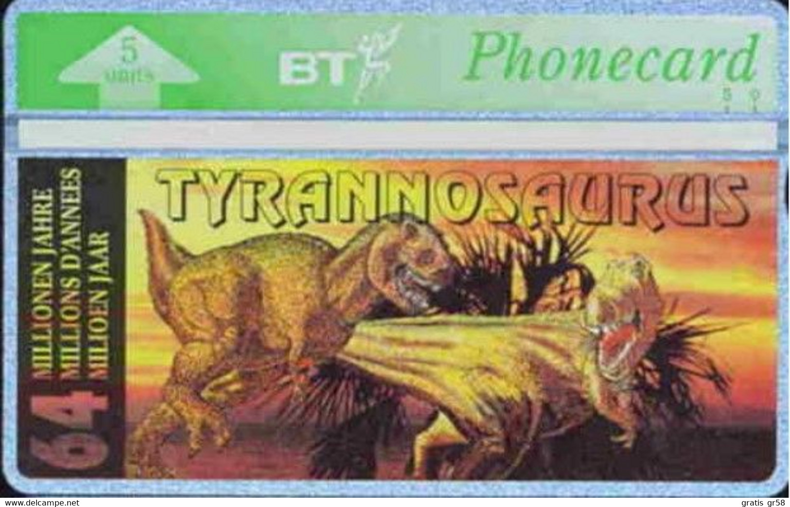 United Kingdom - BTO-065, Dinosaur Series (8) - Tyrannosaurus, 345D, 5 U, 3000ex, 8/93, Mint - BT Buitenlandse Uitgaven