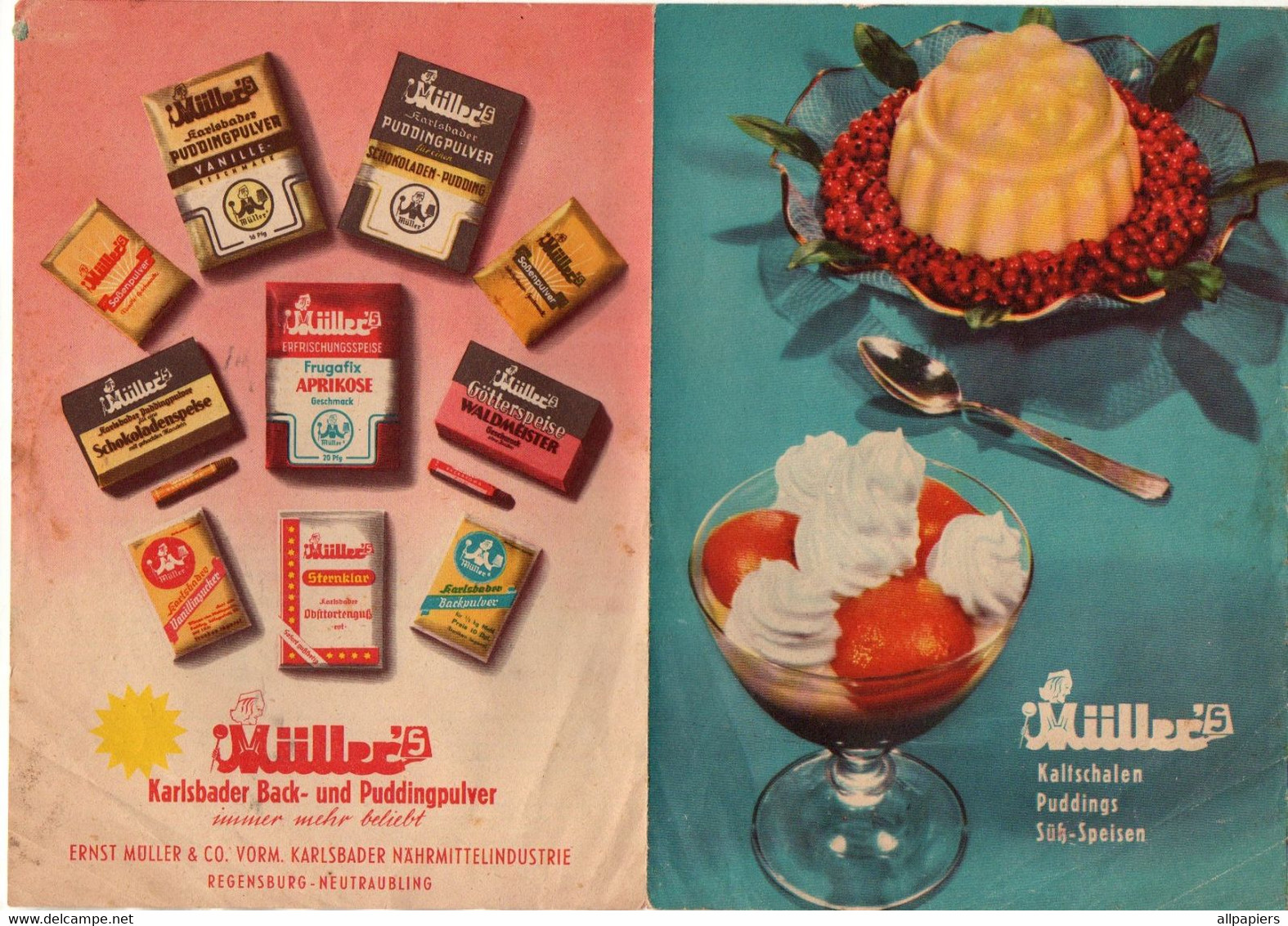 Publicité Muller Kalfschalen Puddings Suk-Speisen - Format : 20.5x15 cm Soit 4 Pages - Food