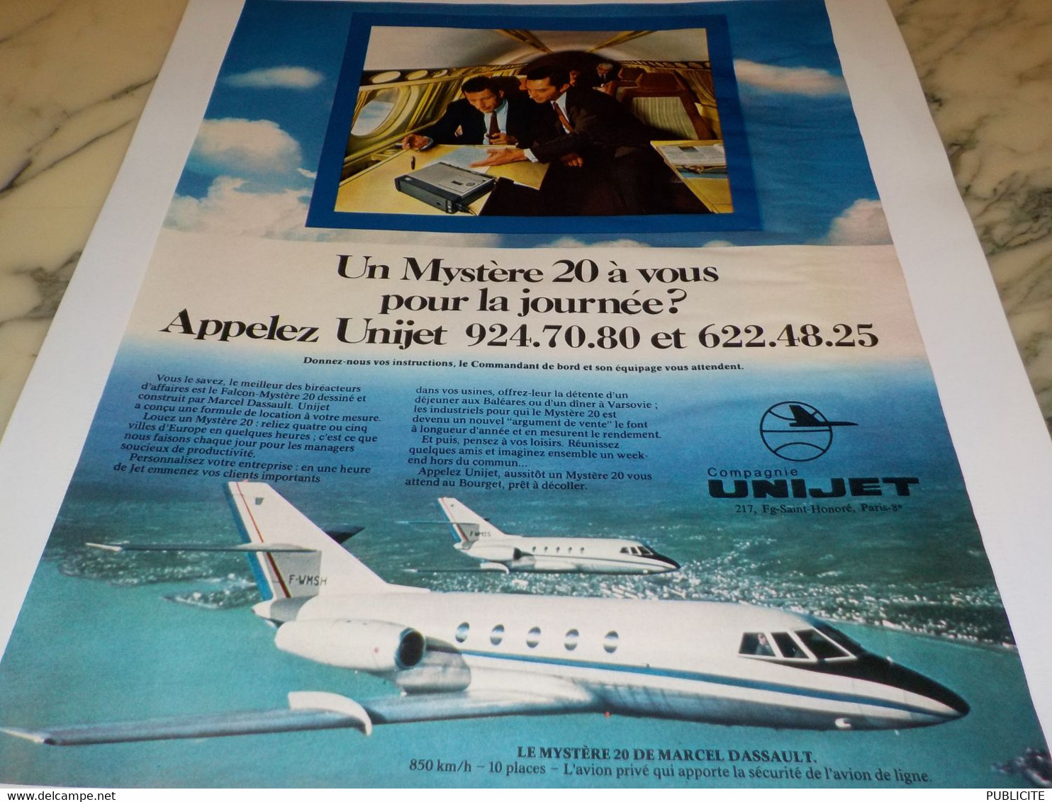 ANCIENNE PUBLICITE AVION MYSTERE 20 AVEC UNIJET 1971 - Pubblicità