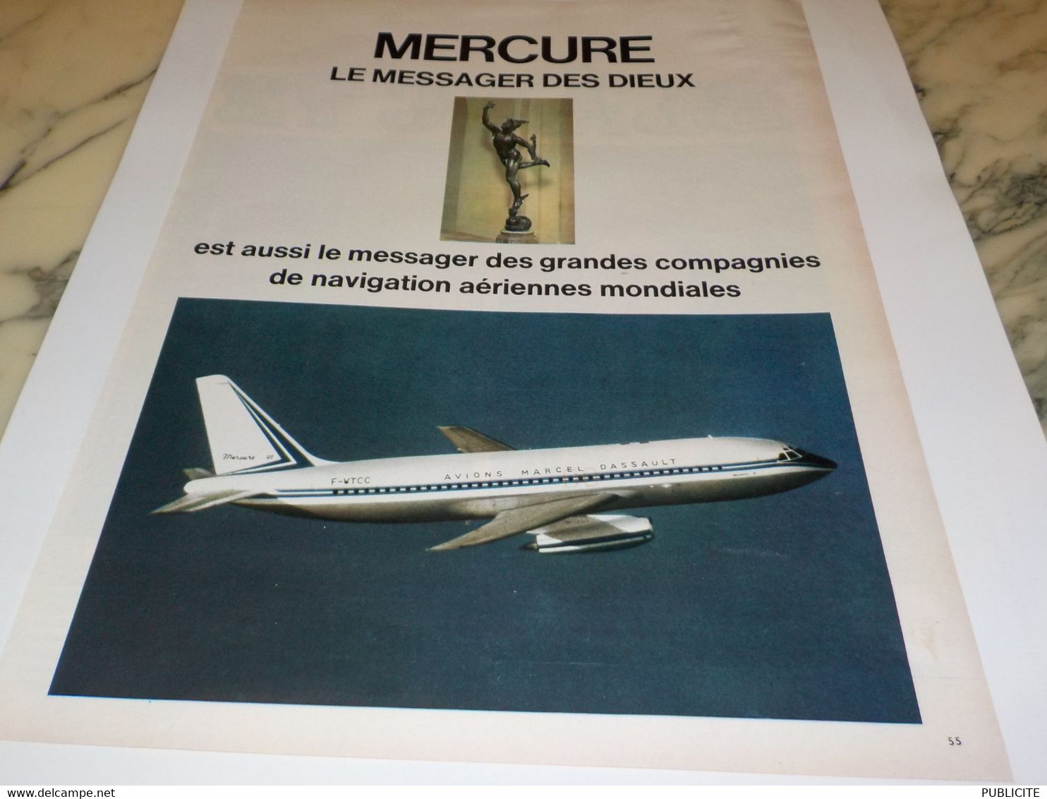 ANCIENNE PUBLICITE AVION MERCURE AVEC MARCEL DASSAULT 1971 - Andere & Zonder Classificatie