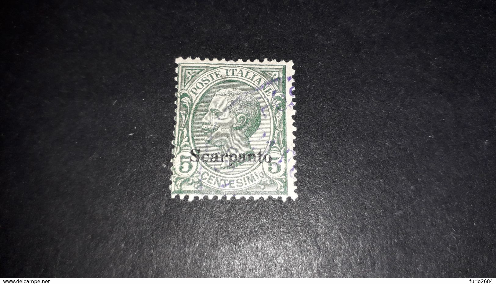 04AL16 POSSEDIMENTI ITALIANI ISOLE EGEO 1912 FRANCOBOLLI D'ITALIA SOPRASTAMPATI SCARPANTO 5 CENT. "XO" - Ägäis (Scarpanto)