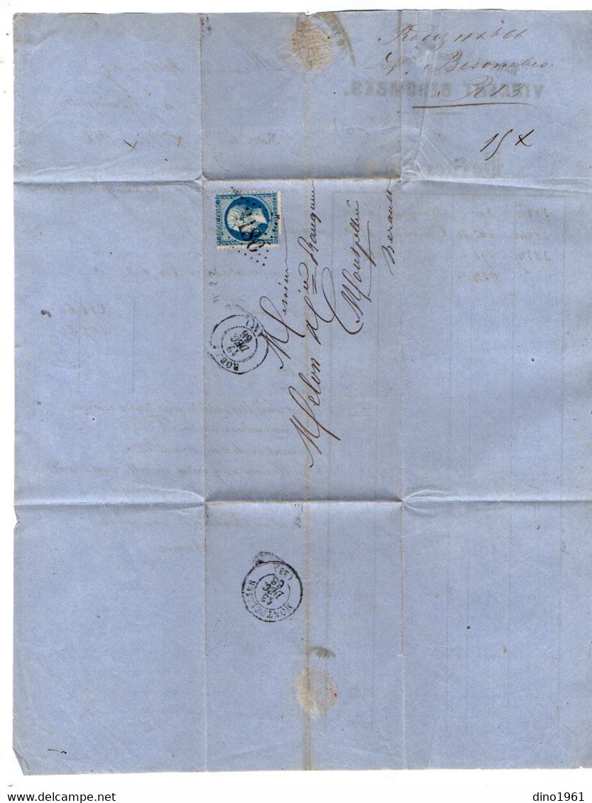 VP19.456 - 1867 - Lettre / Bordereau - Banque & Recouvrements Vincent BESOMBES à RODEZ Pour MONTPELLIER - Bank En Verzekering