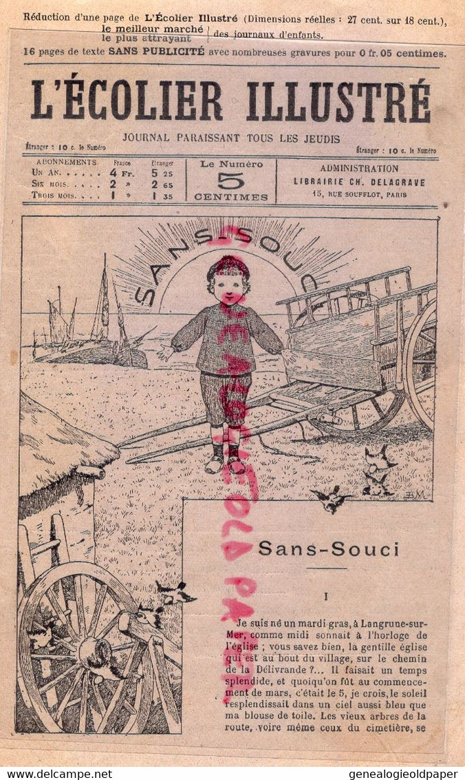 75- PARIS- RARE PUBLICITE JOURNAL L' ECOLIER ILLUSTRE-PRESSE-LIBRAIRIE DELAGRAVE- RUE SOUFFLOT-SANS SOUCI-1890 - Printing & Stationeries