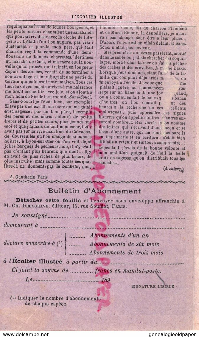 75- PARIS- RARE PUBLICITE JOURNAL L' ECOLIER ILLUSTRE-PRESSE-LIBRAIRIE DELAGRAVE- RUE SOUFFLOT-SANS SOUCI-1890 - Druck & Papierwaren