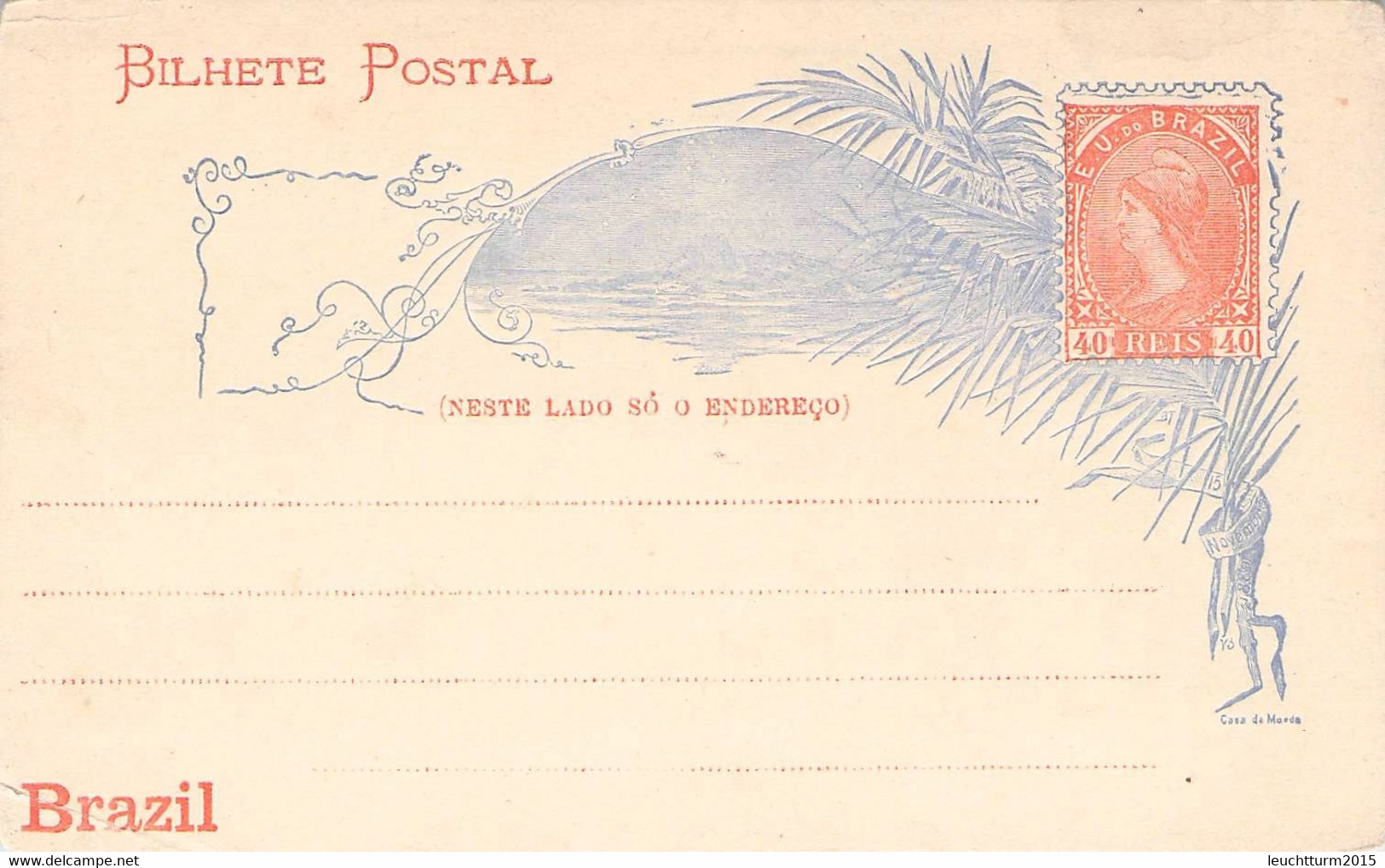 BRAZIL - BILHETE POSTAL 40 REIS (1890/1) Unc / ZL39 - Entiers Postaux