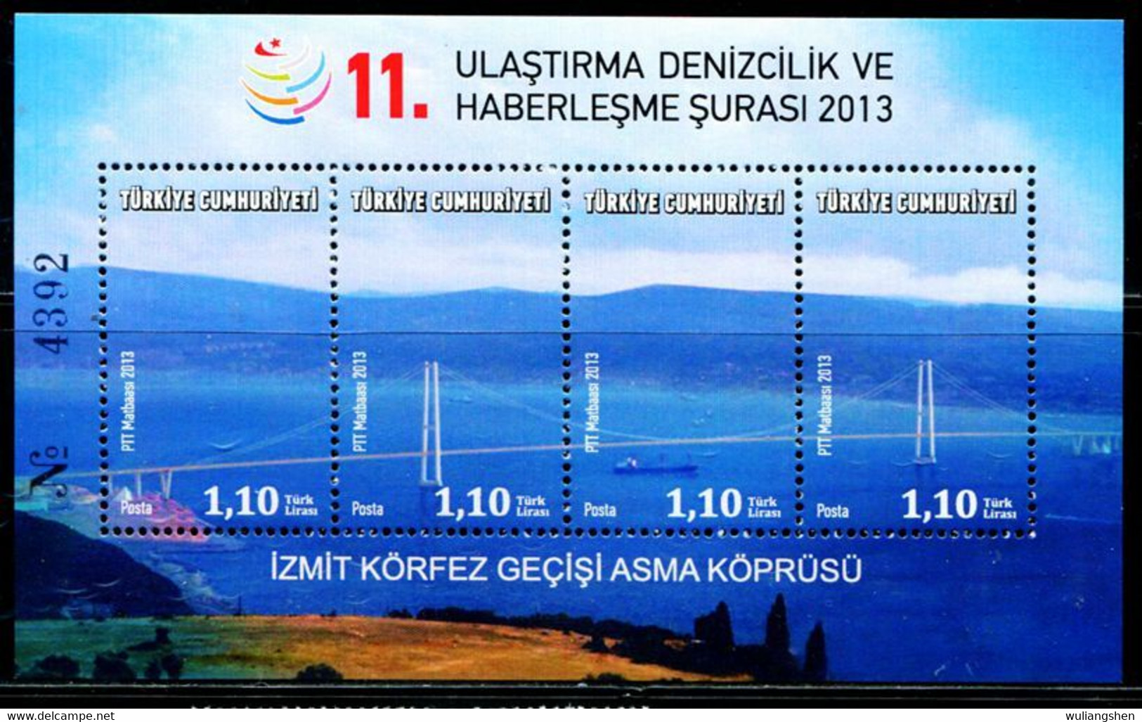 XH0439 Turkey 2013 Straits Bridge Limited Edition S/S MNH - Ungebraucht