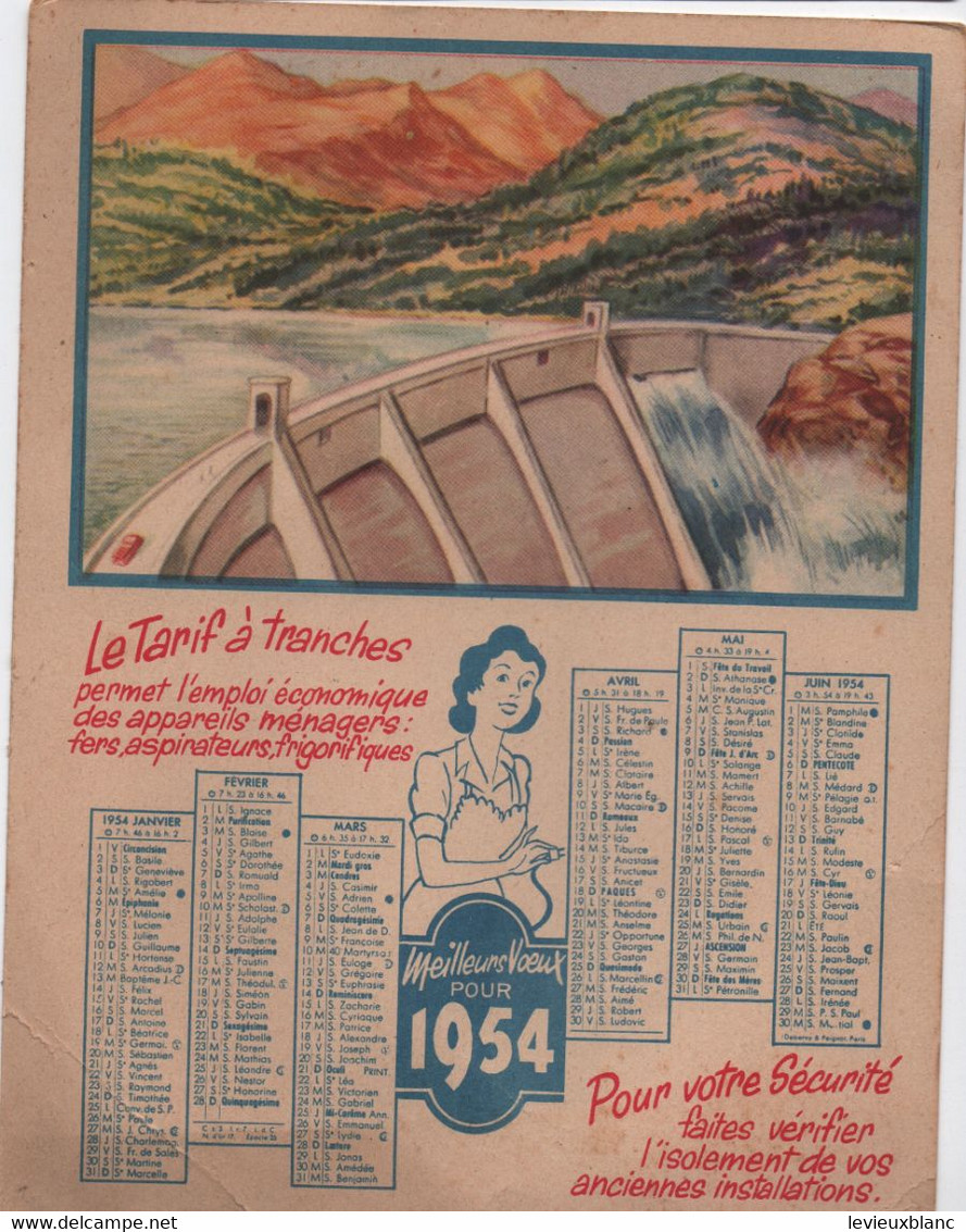 Calendrier Carton Recto-Verso/Vérification Appareils-installation Gaz/Eau Chaude Sur évier/SIRVEN Imp/1954    CAL483 - Tamaño Grande : 1941-60