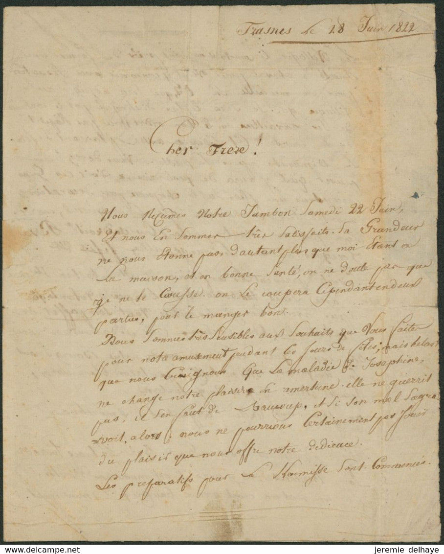 Précurseur - LAC Datée De Frasnes (1822) + Obl Linéaire Rouge ATH / FRANCO > Louvain / Manusc. "affranchie" - 1815-1830 (Hollandse Tijd)