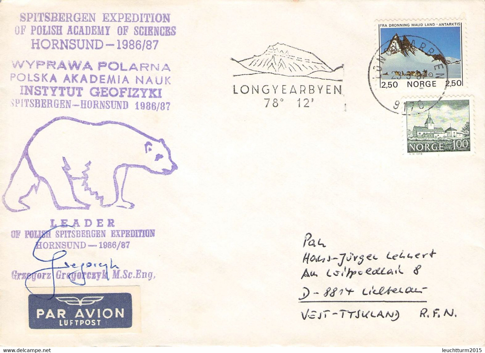 NORWAY - MAIL 1987 SPITSBERGEN > GERMANY / ZL55 - Lettres & Documents