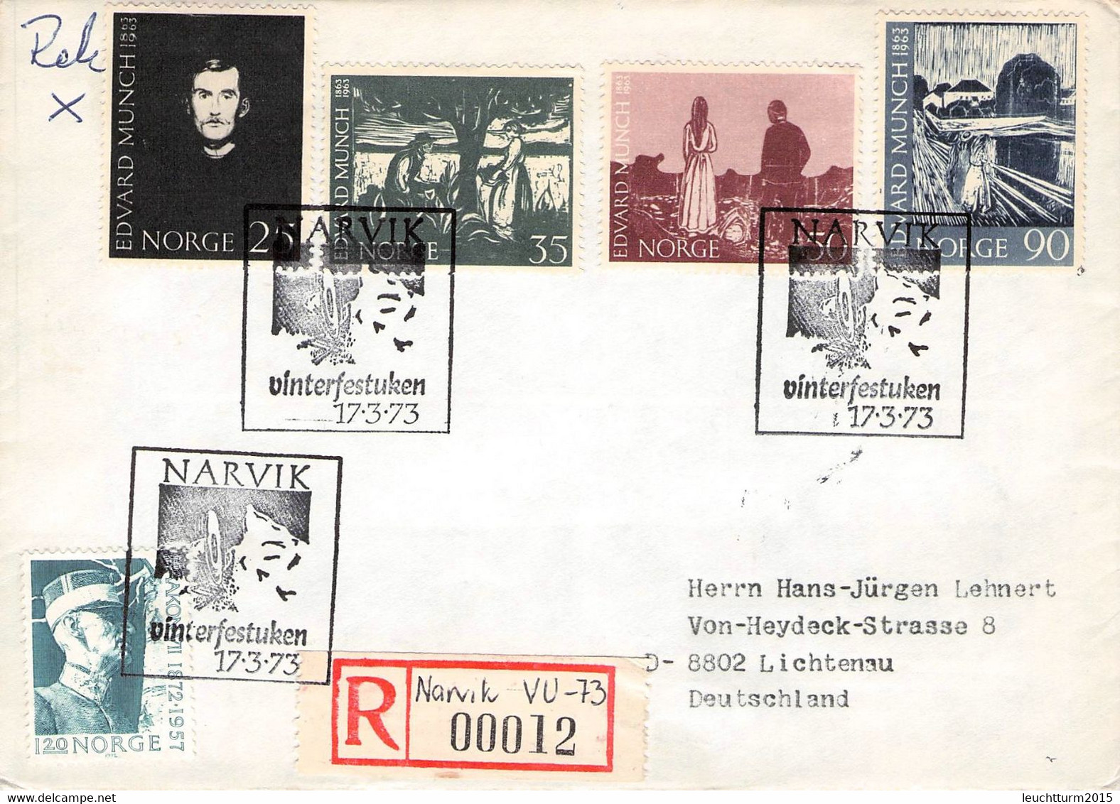 NORWAY - REGISTERED MAIL 1973 NARVIK > GERMANY / ZL56 - Brieven En Documenten