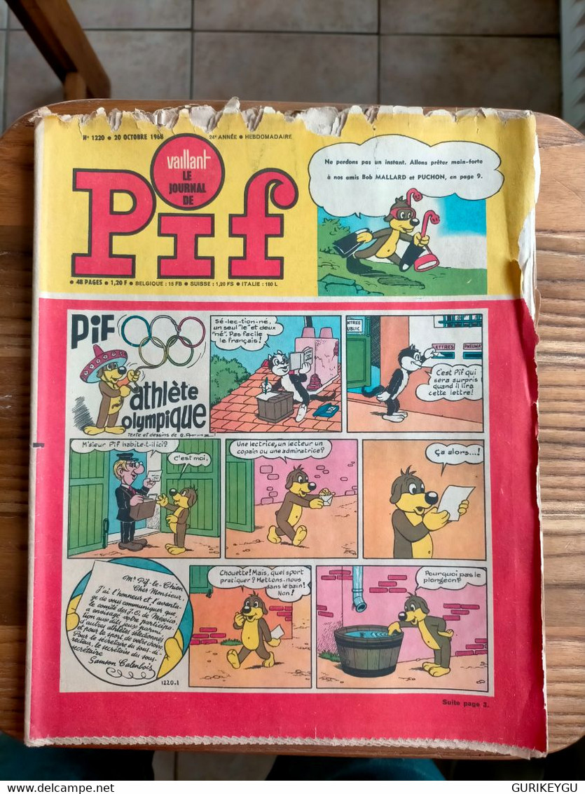 Vaillant Le Journal De PIF N°1220 JEUX OLYMPIQUE TOTOCHE Jacques Flash GAI LURON CORINNE Et JEANNOT Teddy Ted 20/10/1968 - Pif & Hercule