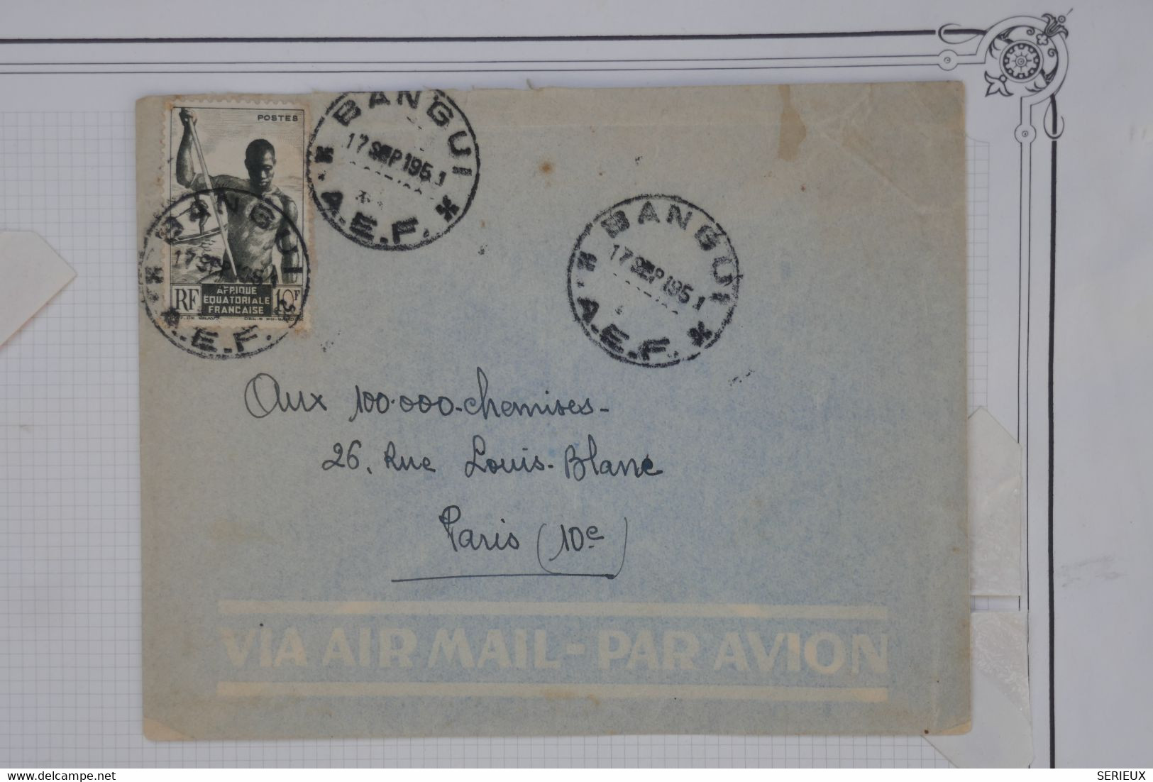 AT17 AEF   BELLE LETTRE  1951 PETIT BUREAU BANGUI  POUR PARIS  FRANCE  ++AFFRANCH.INTERESSANT - Lettres & Documents
