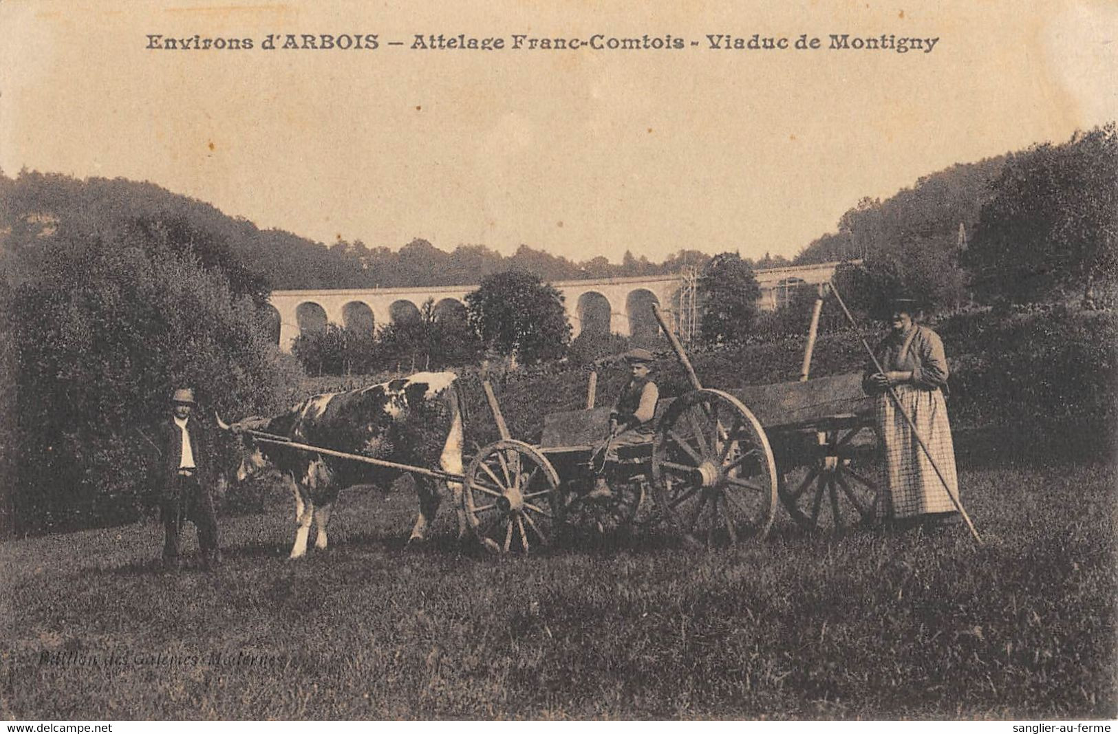 CPA 39 ENVIRONS ARBOIS ATTELLAGE FRANC COMTOIS VIADUC DE MONTIGNY - Autres & Non Classés