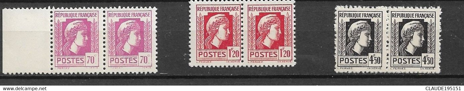 FRANCE 1944 N° 635**  638** 644**GOMME D'ORIGINE SANS CHARNIÈRE  BORD DE FEUILLE OU NON NEUF TTB   COTE: 1.50€   2 SCANS - Neufs