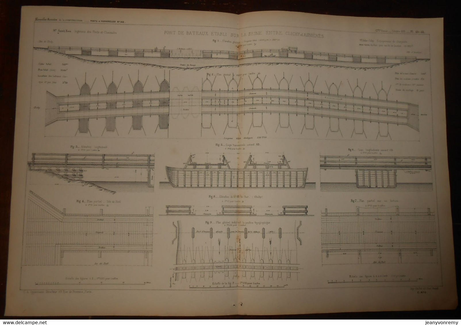 Plan De Bâteaux établi Sur La Seine Entre Clichy Et Asnières. 1871. - Travaux Publics