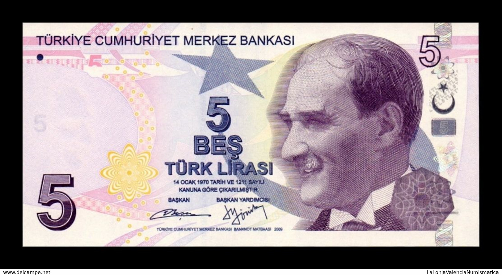 Turquía Turkey 5 Lira L. 1970 / 2009 Pick 222b Serie B SC UNC - Turchia