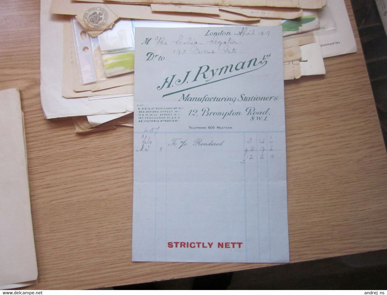 London N J Ryman Manufacturing Stationers 1919 - Royaume-Uni