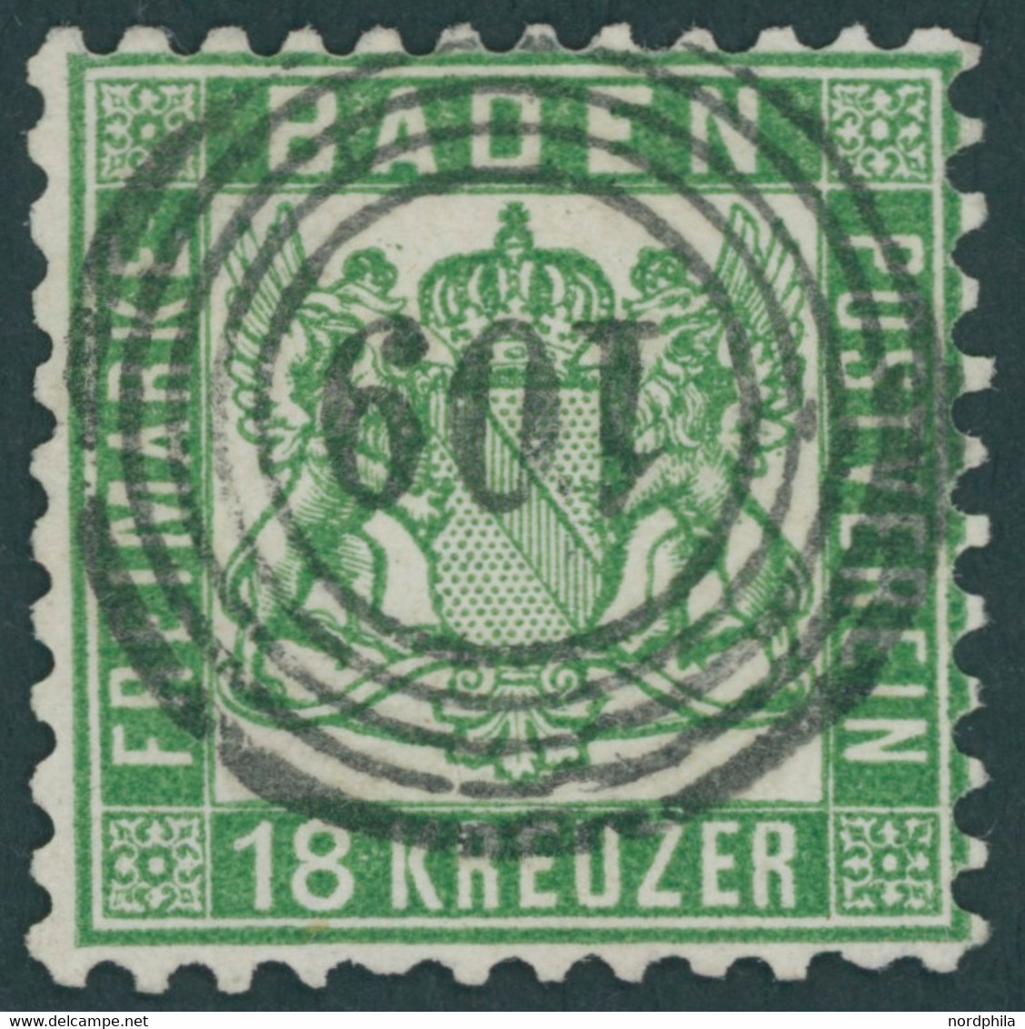 BADEN 21a O, 1862, 18 Kr. Grün, Nummernstempel 109, Oben Repariert, Wie Kabinett, Gepr. Brettl, Mi. (700.-) - Other & Unclassified