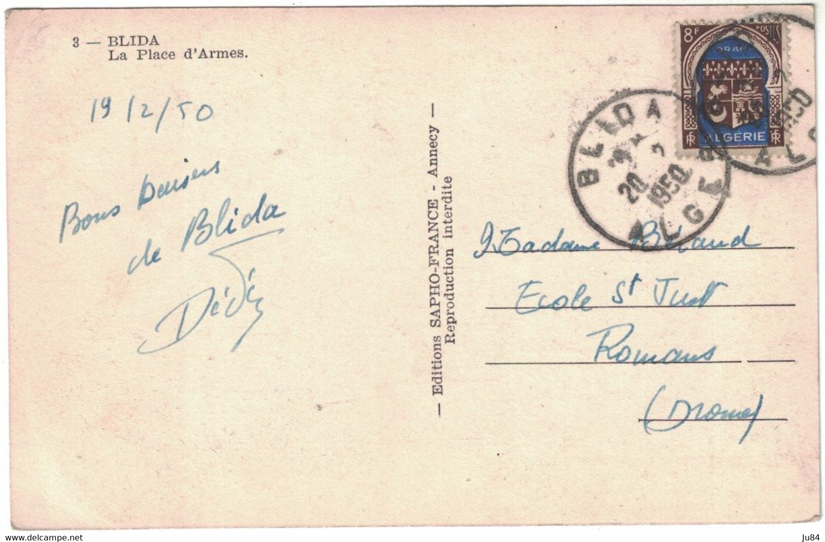 Algérie - Alger - Blida - La Place D'Armes - Carte Postale Photo Pour La France - 19 Février 1950 - Blida
