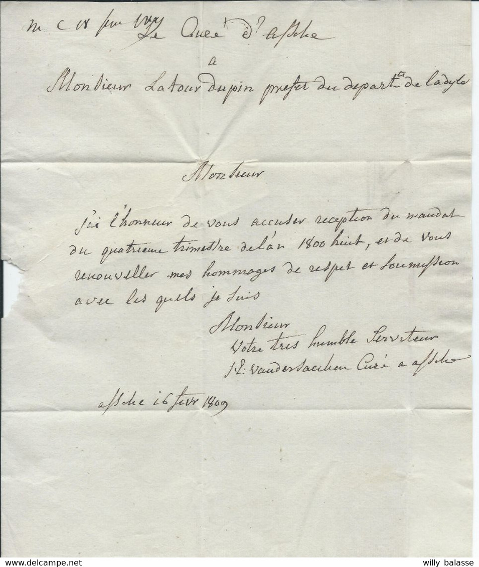 L. 16.2.1809 Manuscrit " Assche " + 2  Pour Bruxelles - 1794-1814 (Période Française)