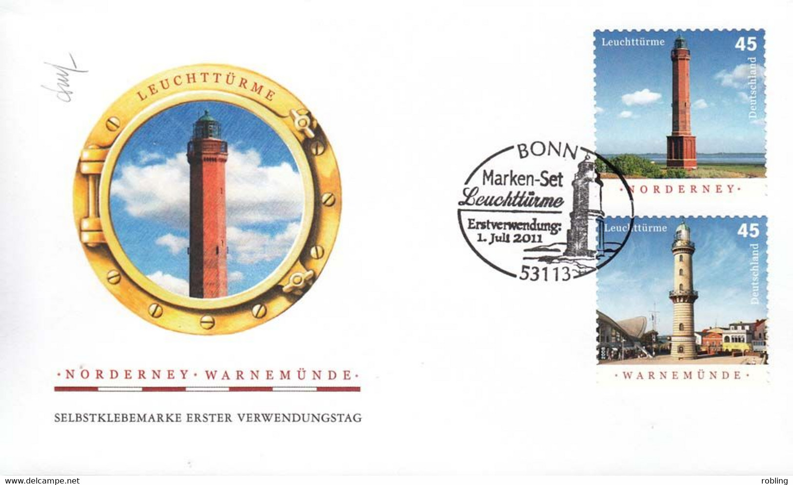 Germany   Lighthouses 2011  FDC 161 - Leuchttürme