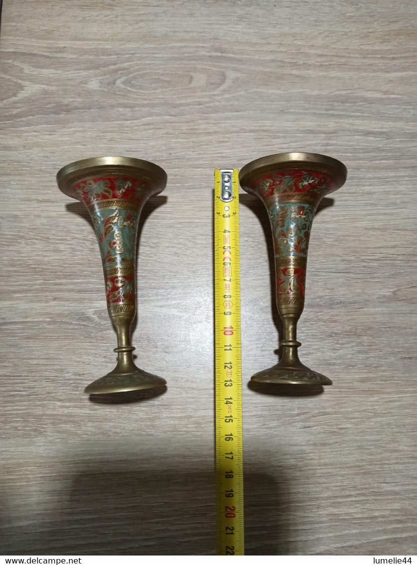 Lot 2 petit vase Coupe laiton email peint main inde