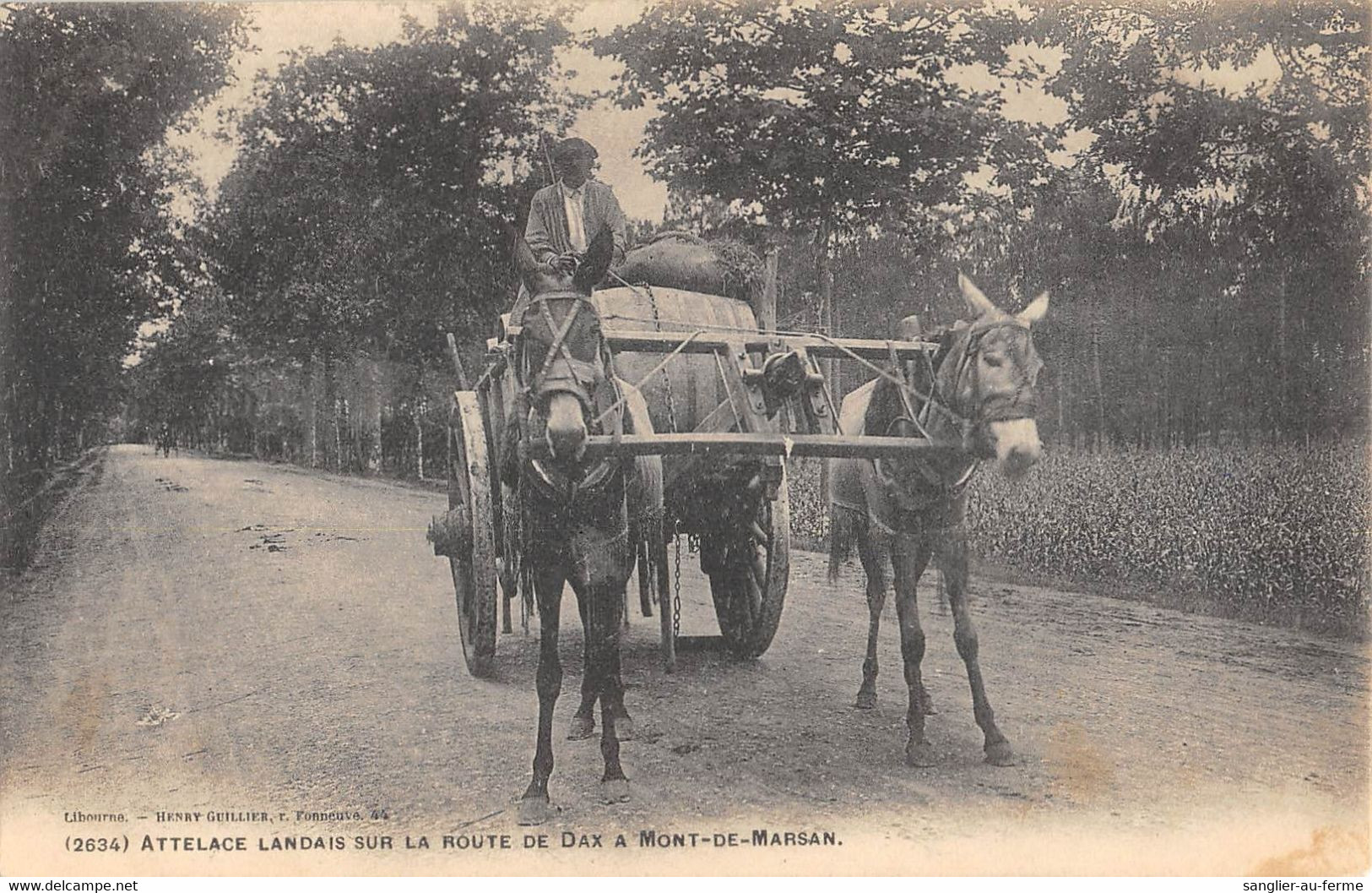 CPA 40 ATTELAGE LANDAIS SUR LA ROUTE DE DAX A MONT DE MARSAN - Andere & Zonder Classificatie